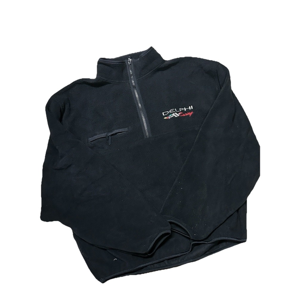 Vintage Delphi Racing Fleece Pullover 1/4 Zip Black CYRK L‎  Boxy Fit